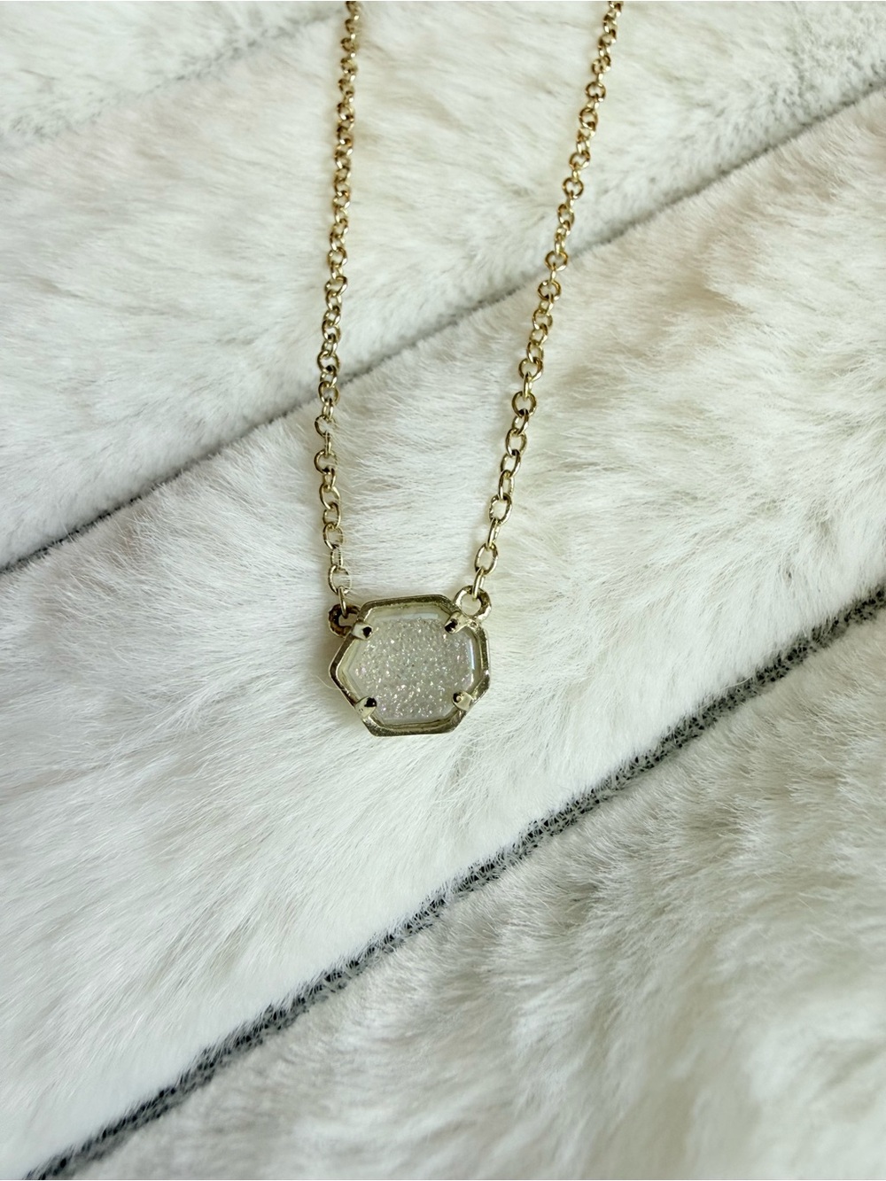 Kendra Scott Gold Octagon Druzy Pendant Necklace - White Druzy